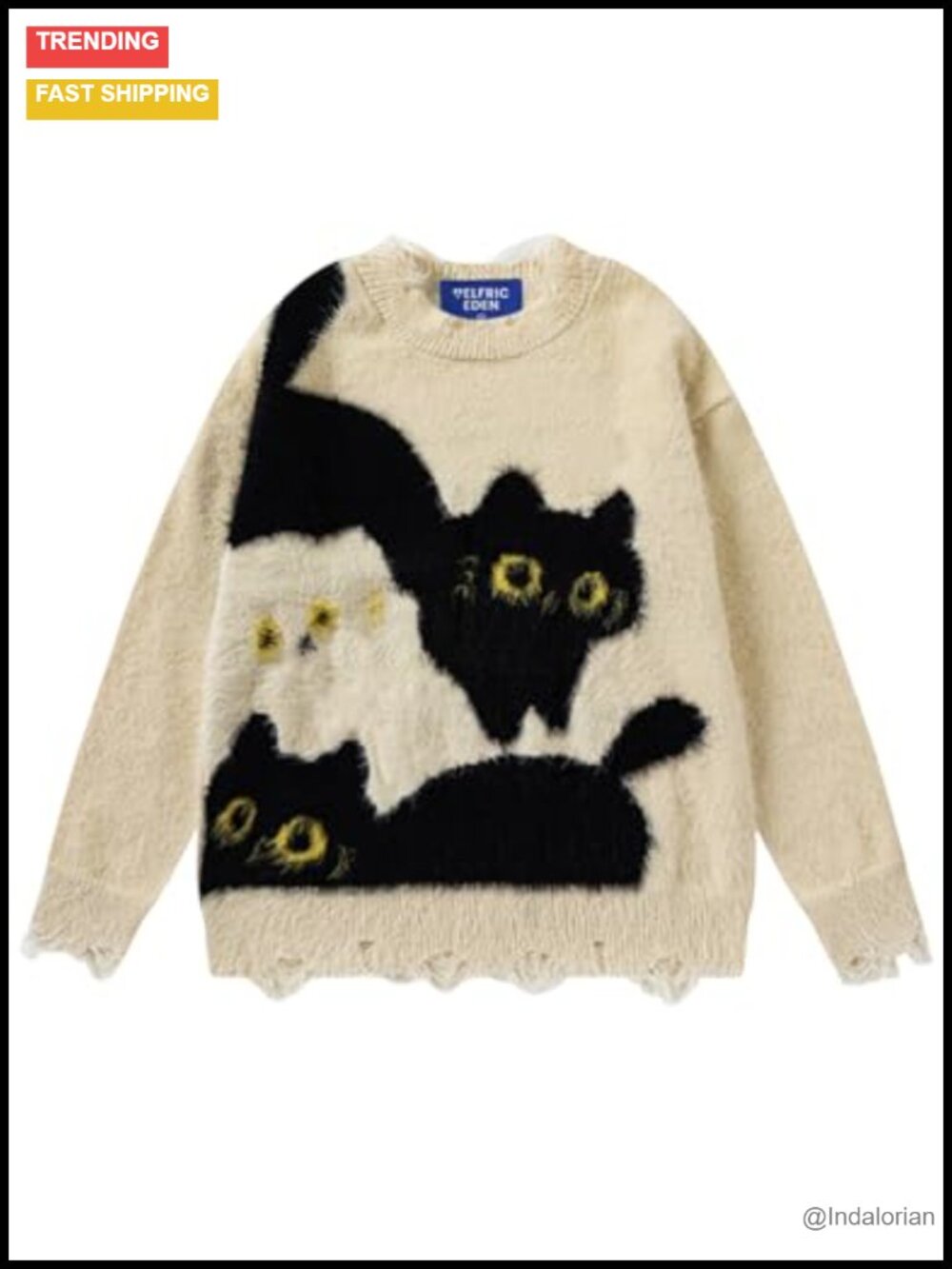 Aelfric Eden Cat Graphic Oversized Pullover Sweater Knit Soft Warm